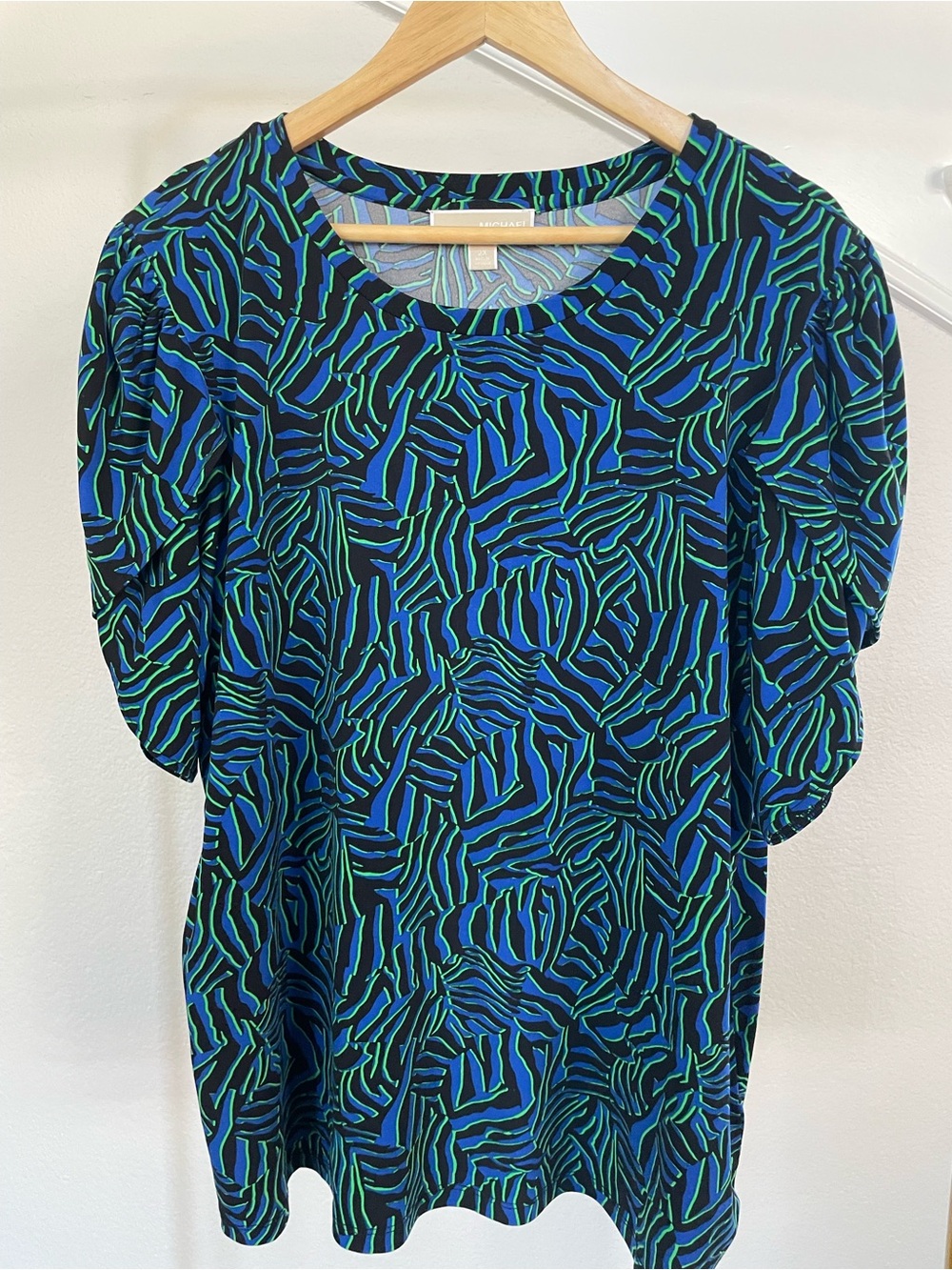 Michael Kors Blue & Green Patterned Puff-Sleeve Women's Blouse size 2X